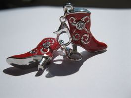 3D Charm Anhänger Stifelette, Stiefel, silber/rot
