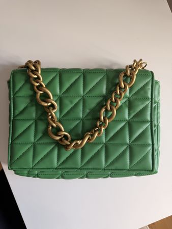 Green Shoulder Bag with Gold Chain Detail