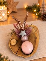 Weihnachtsdeko Hirsch auf Holzscheibe rosa neuwertig