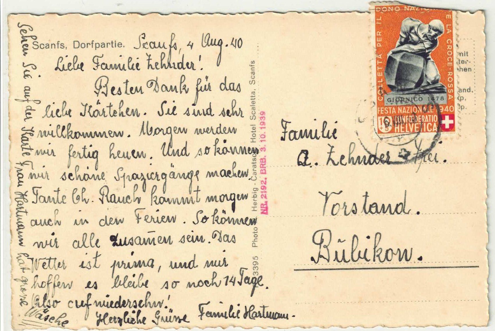Cartoline postali: Scanfs - Dorfpartie - Engadin - animee – Usato da Ettingen venduto da Kartenplanet 1