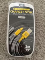 CHARGE + SYNC WITH MICRO USB CONNECTOR 2 METER KABEL,NEU