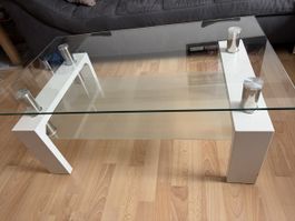 Couchtisch Glas weiss mit Ablage Gebrauchsspuren vorhanden
