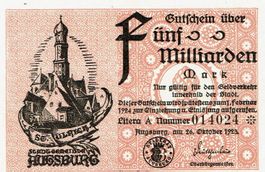 Augsburg 5 Mrd.Mark Littera A 26.10.1923 VZ++-UNZ