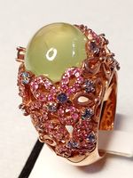 Edler Damenring 925 Silber Rosen-Gold-Finish, grüner Stei...