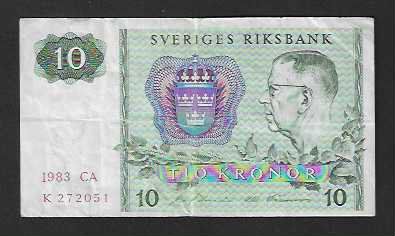 Banconote: Svezia   10  Kronor   1983 – Usato da Gordola venduto da coinsandnotes