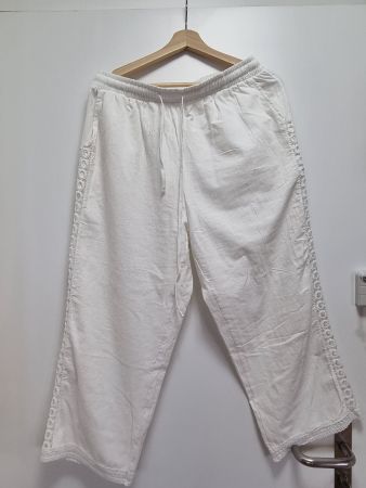Sommer Leinen Hose weiss Gummibund L NEU