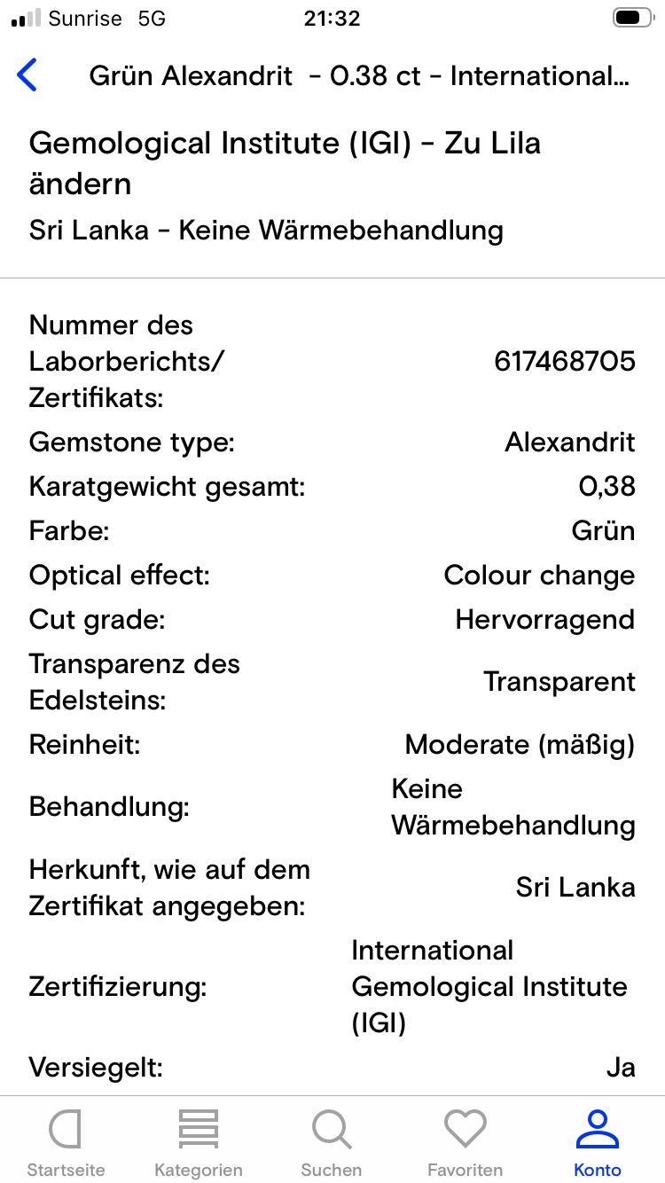 Pietre preziose: Alexandrit echt mit Zertifikat – Nuovo e nell'imballaggio originale da Schaffhausen venduto da dia_rl66 2
