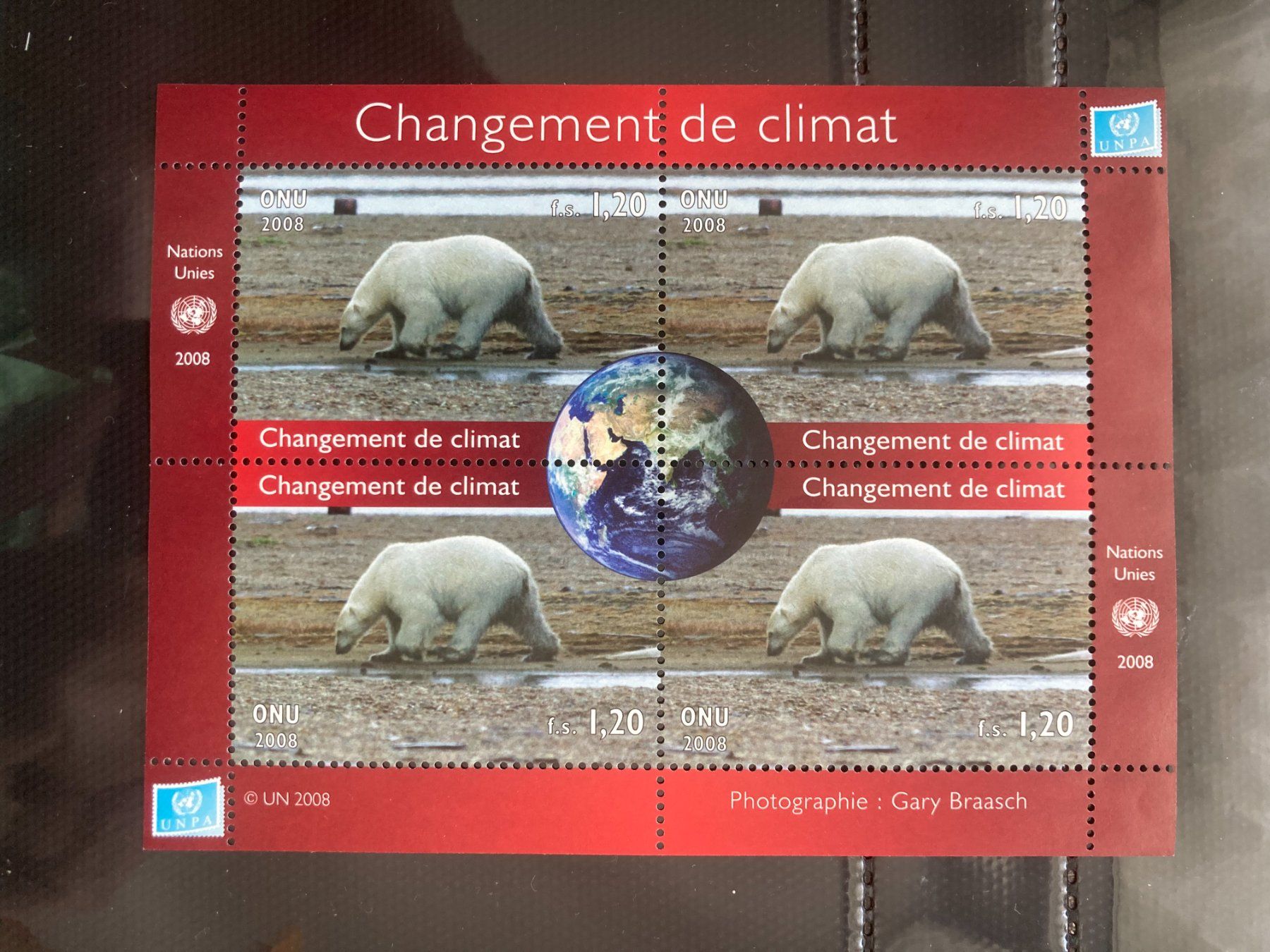 Tutti i francobolli: UNO Genf 2008 Block Klimawandel 1.20 CHF Eisbär postfrisch – Nuovo (secondo la descrizione) da Winterthur venduto da schnueps