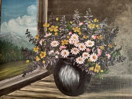 Antike Blumenstillleben Ölgemälde, Sommerliche Farbenpracht!