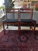 2 Dining Chairs Wood Black Seat vintage
