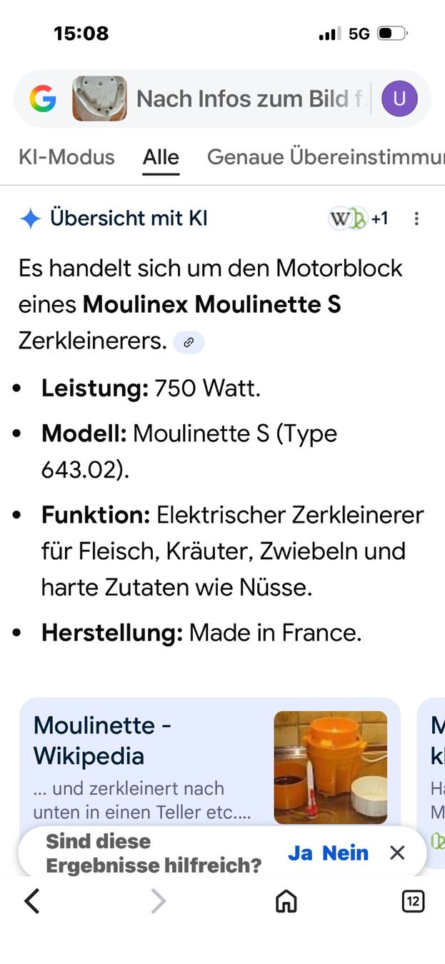 Moulinex Elettrodomestici da cucina: Alter Moulinette Zerkleinerer – Usato da Balsthal venduto da Uroby 3