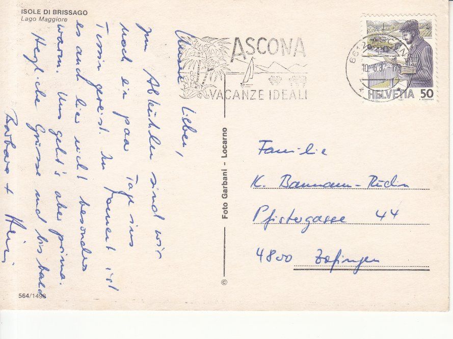 Ansichtskarten: Brissago 1987 – Gebraucht aus Bürglen TG von StampGraf 1