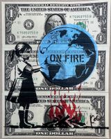 KeC: Banksy Girl „World on Fire“, Echte Dollars, UNIKAT