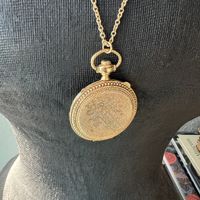 Vintage Gold Tone Locket Necklace, Long Chain Pendant