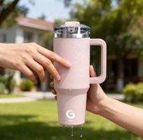 Trinkflasche 1,2 L Edelstahl rosé mit Strohhalm