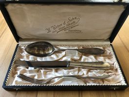 Antikes Silberbesteck 800 ca. 1920, 3-teilig, Originaletui!