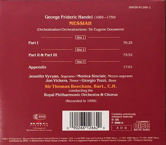 CD: Händel - Der Messias (Thomas Beecham) – Usato da Grüningen venduto da azulamarillo 1