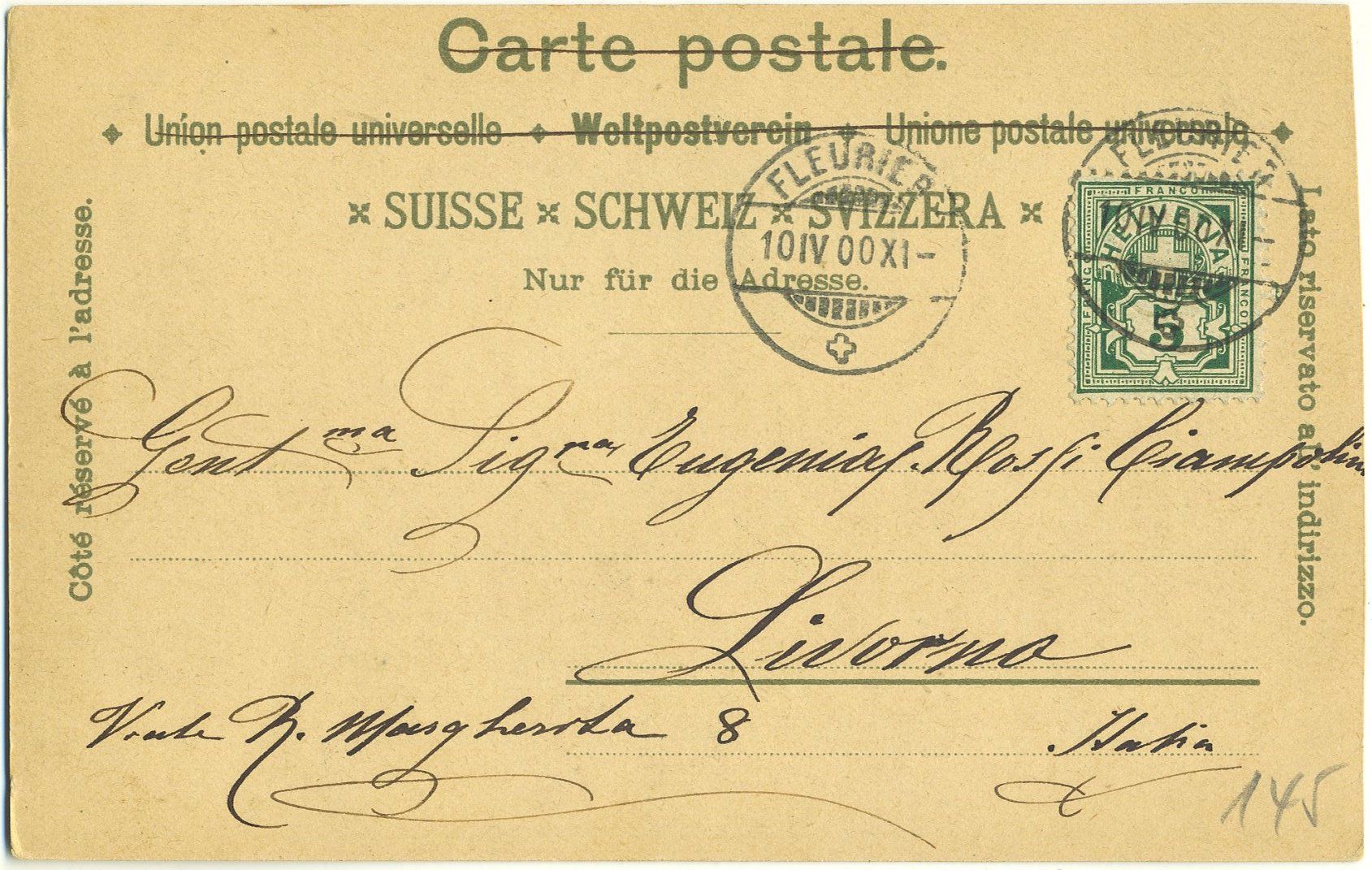Ansichtskarten: Fleurier. Lithographie. 1900 – Gebraucht aus Versoix von HELVETICA_1 1