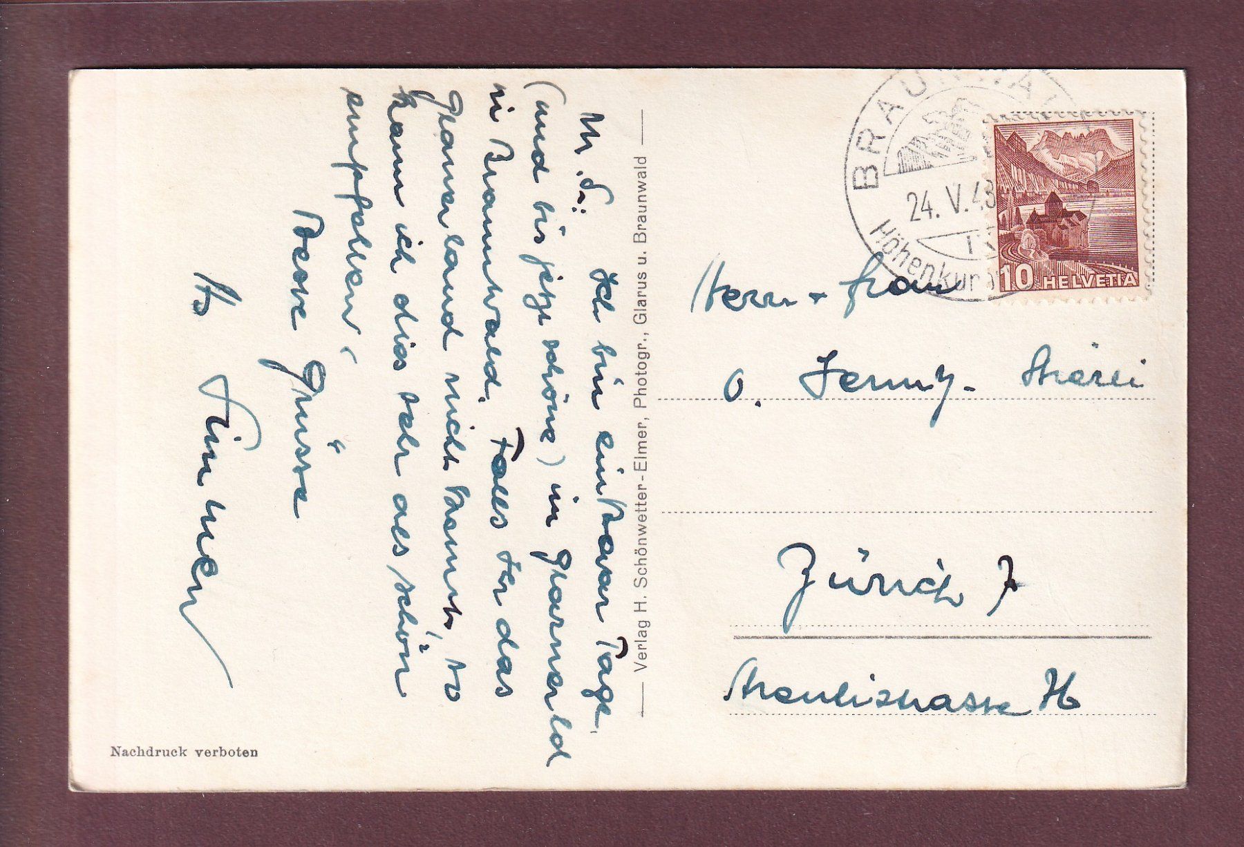 Cartoline postali: OBERBLEGISEE - Hausstockkette - 1948 – Usato da Pully venduto da nicecards 1