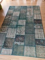 Tapis patchwork bleu turquoise fait main 200x300