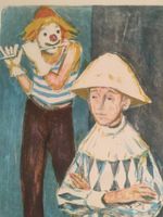 Magischer Clown-Auftritt   seltene Litho Sig.  August Frei
