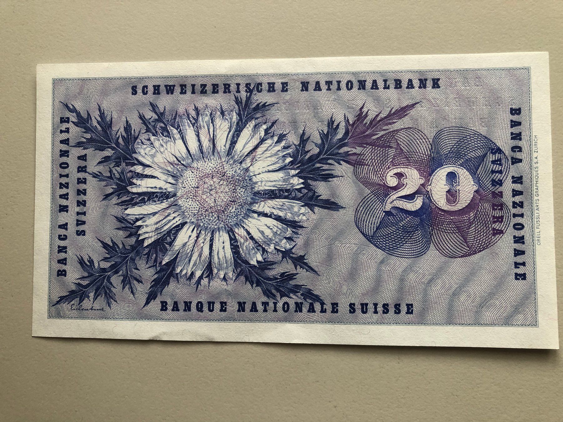 Banconote: Alte 20 Fr. Note 5. Jan. 1970 ungefaltet – Nuovo (secondo la descrizione) da Schötz venduto da Odpa 1