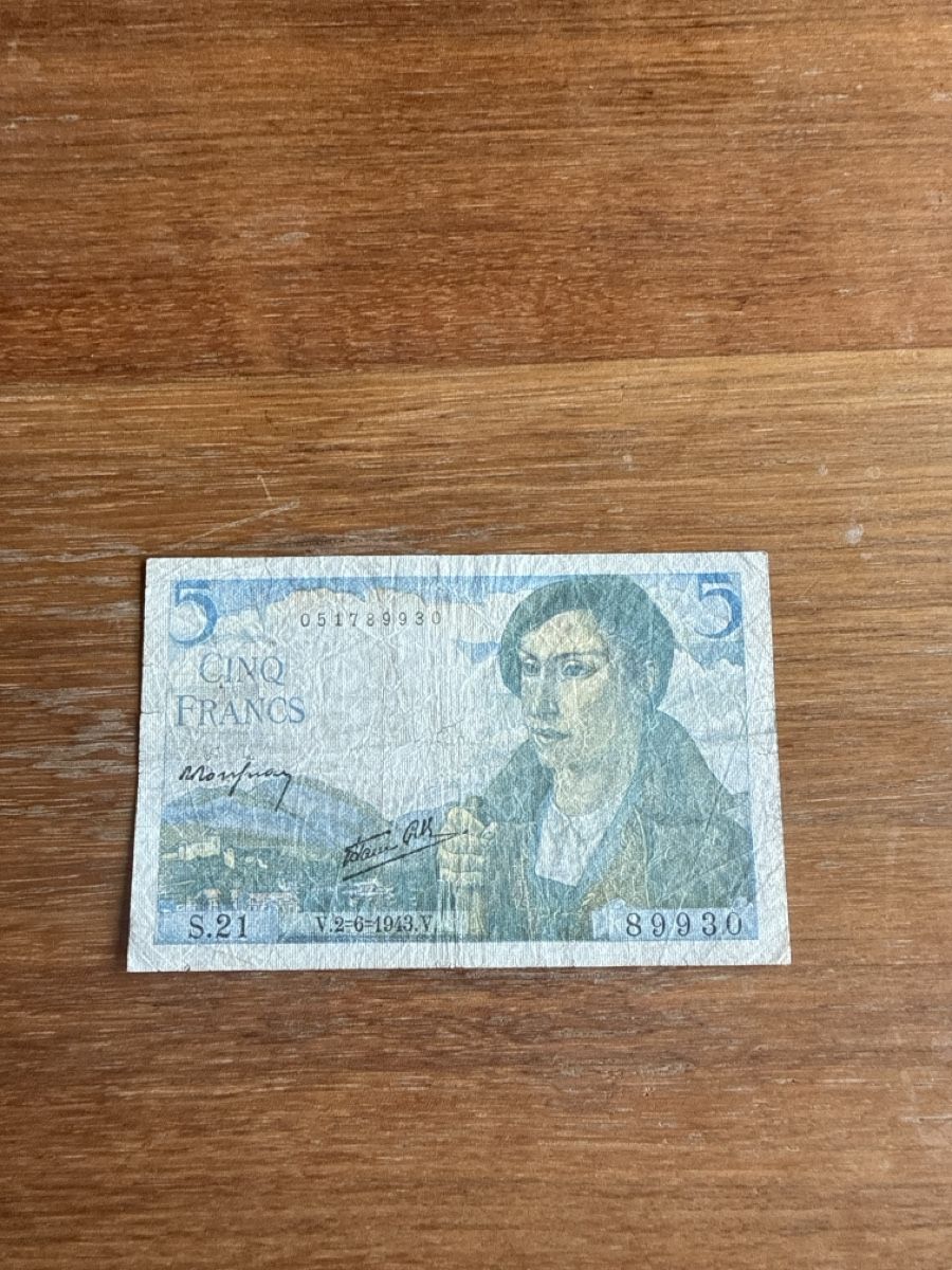 Banconote: Billet 5 francs français ancien  – Usato da Genève venduto da math_cedra