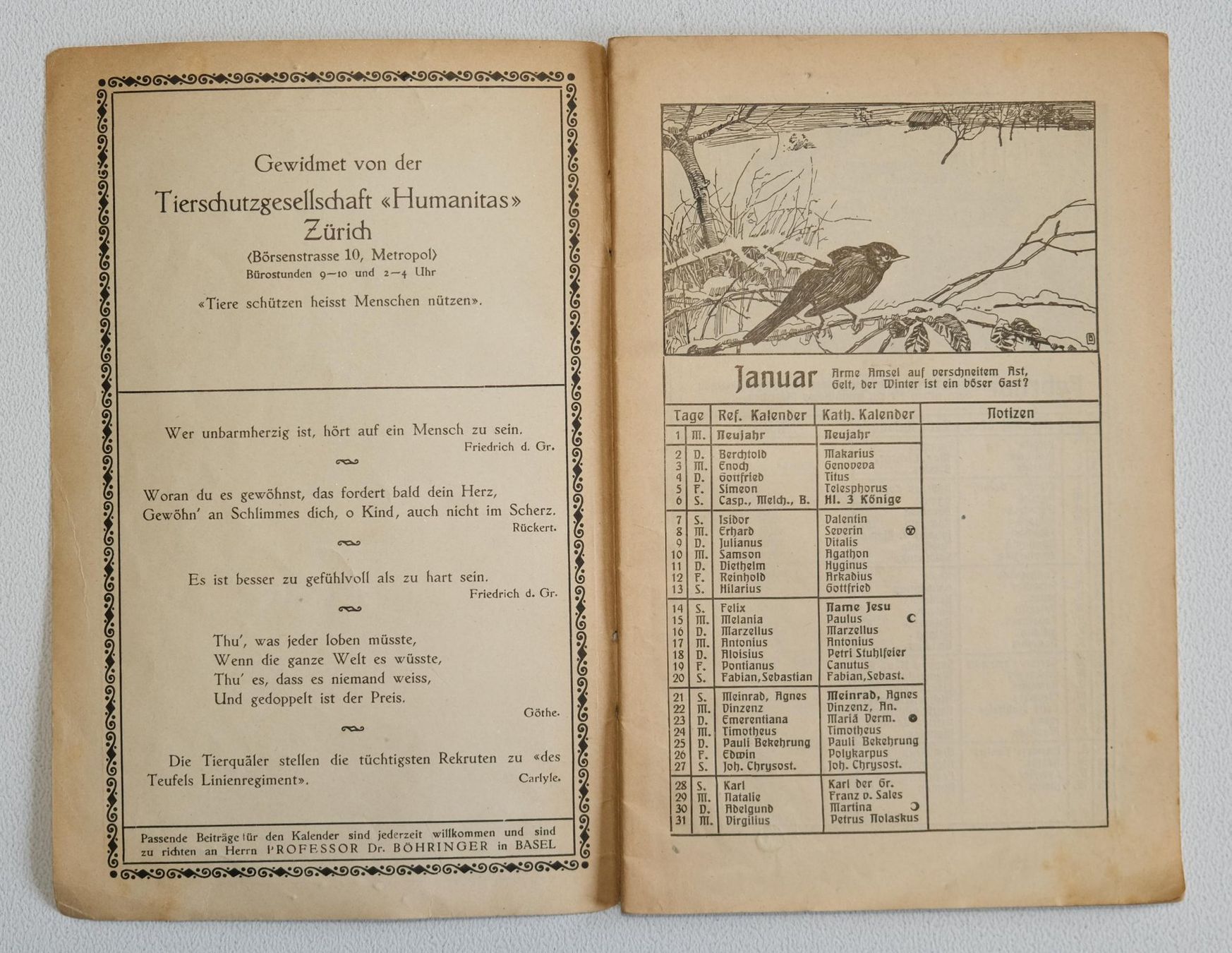 Zeitschriften & Magazine: Schweizerischer Tierschutz Kalender 1917 – Gebraucht aus Zürich von Melody2000 1