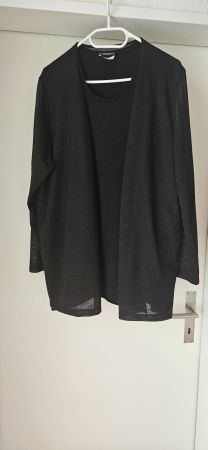 2 in 1 Oberteil mit Top und Strickjacke in Schwarz Gr. 50