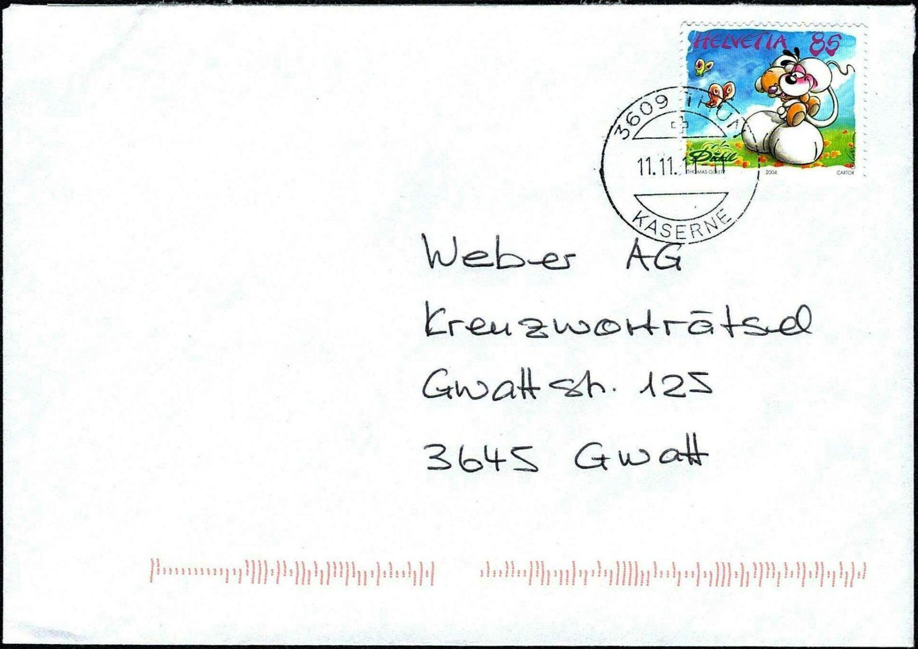 Tous les timbres: 2011_Gebrauchsbrief mit Datumstempel "11.11.11 -11" – D'occasion à Thun par Nissan