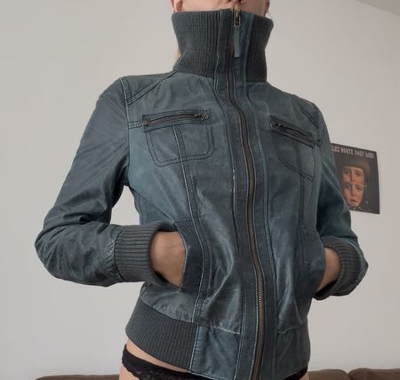Echtleder Vintage Jacke mit Turtleneck