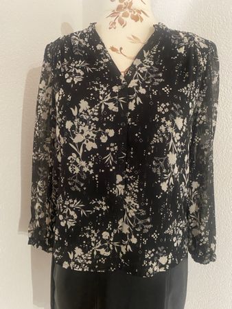 Chemisier fluide manches longues noir à motifs taille 40