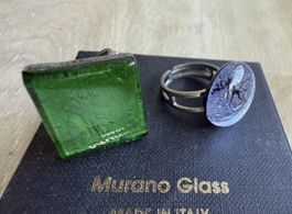 Murano Glas Ring Set, grün und blau, verstellbar, Top!