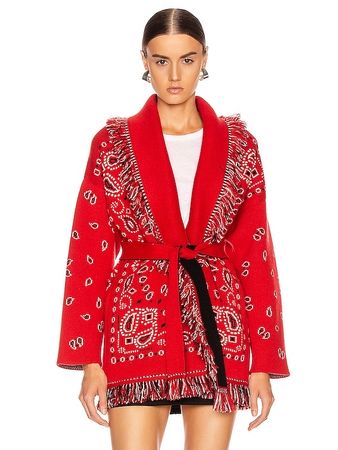 Alanui-style Print Women Red Cardigan - wool & cashmere mix