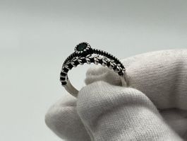Bague double rang pierre verte ajustable Argent 925