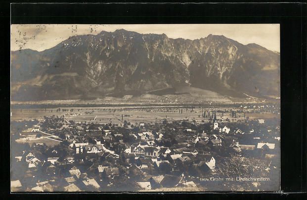 Cartoline postali: AK Grabs, Ortsansicht mit Dreischwestern – Usato da Berlin venduto da bartko-reher