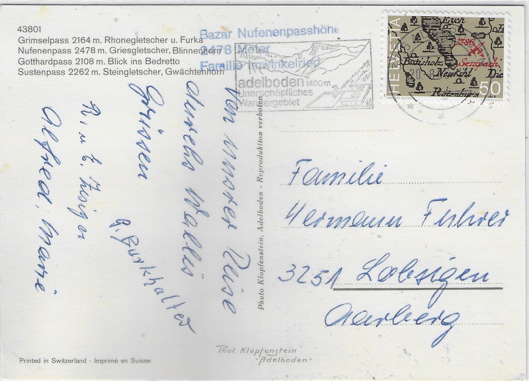 Ansichtskarten: Grimsel - Gotthard - Nufenen - Susten-Pass - Postauto – Gebraucht aus Ettingen von Kartenplanet 1