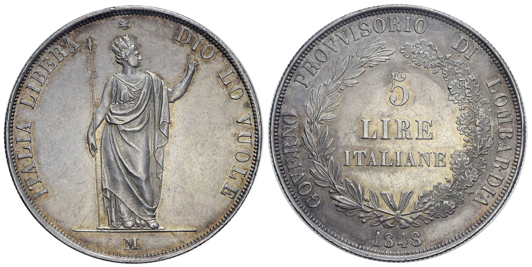 Alle Münzen: Mailand 5 Lire 1848 M – Gebraucht aus Chiasso von Novamarketing