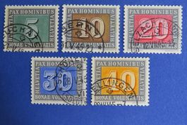5Rp. bis 40Rp. aus PAX-Serie 1945 gestempelt