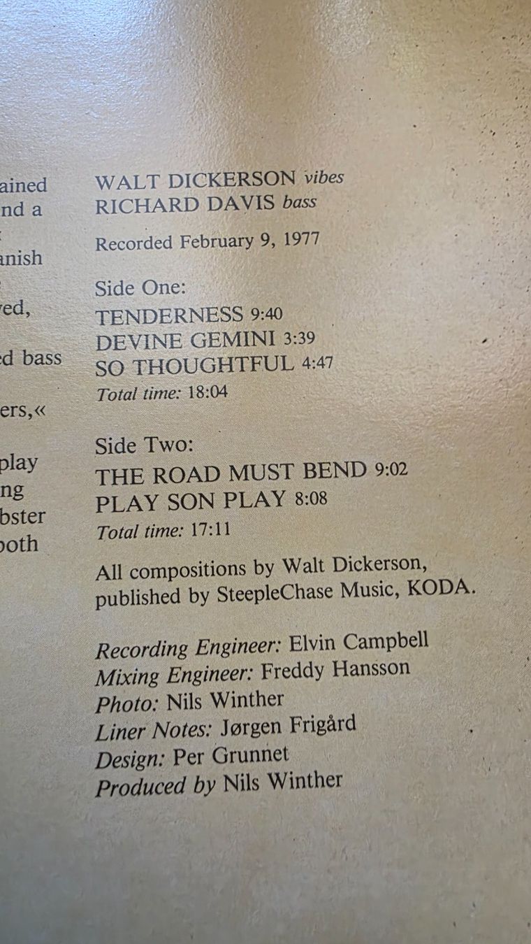 Dischi in vinile: LP  Tenderness  Walt Dickerson & Richard Davis – Usato da dornach venduto da hundeliebe01 1