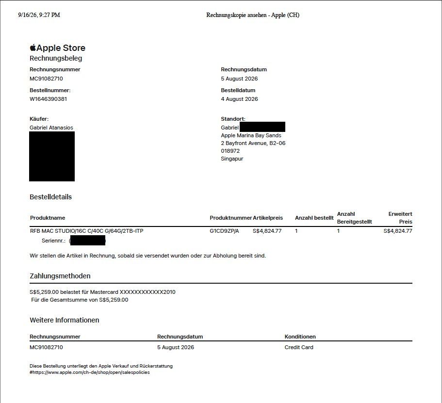 Apple PC: Refurbished Mac Studio M4 Max | 64GB | 2TB | Versiegelt – Nuovo e nell'imballaggio originale da Schlieren venduto da DerGabriel 3