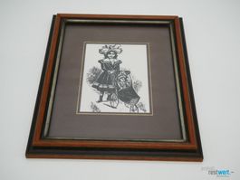 Historische Druckgrafik Mädchen mit Puppenwagen