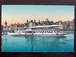 LUZERN Einfahrt Dampfschiff GERMANIA, Vierwaldstättersee