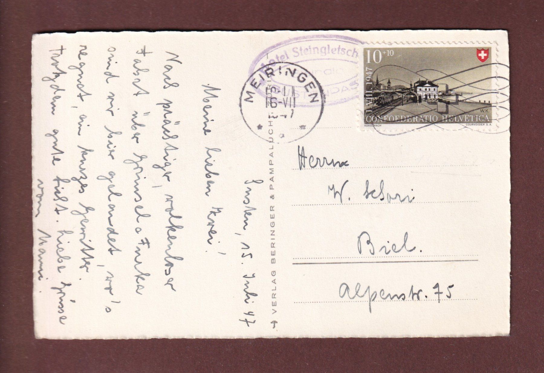 Ansichtskarten: SUSTENSTRASSE - Hotel Steingletscher - 1947 – Gebraucht aus Pully von nicecards-shop 1
