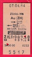 KARTON BILLETT, ZÜRICH - AU (ZH), 2.KLASSE, RETOUR