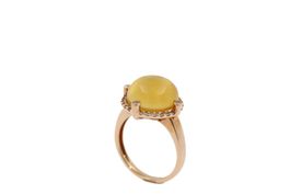 Citrin Cabochon Ring mit Brillantkranz 18K Rosegold *S286