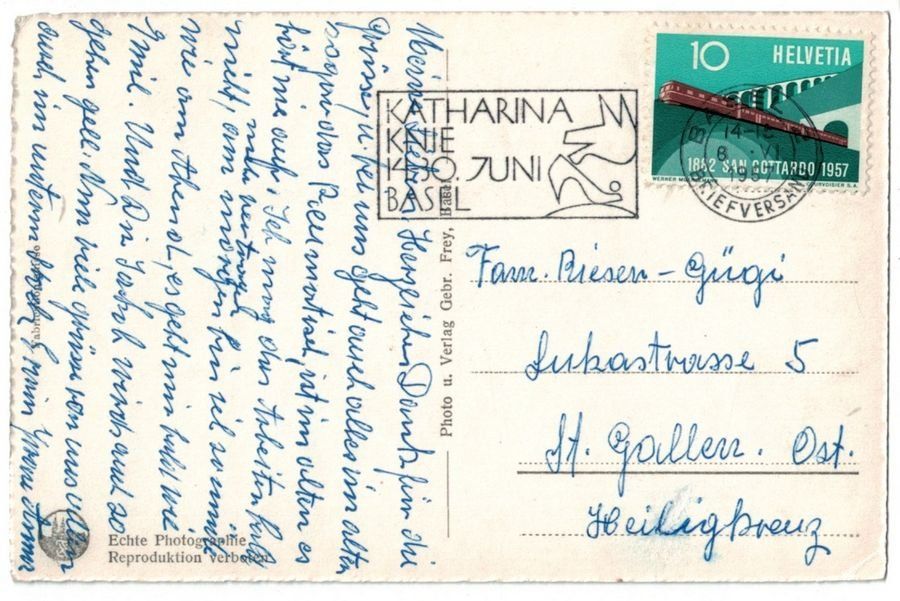 Cartoline postali: Basel, Schweizer Mustermesse, Eingang, belebt, gelaufen 1957 – Usato da Frauenfeld venduto da POML 1