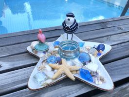 Stranddeko Maritim Schiff Kerzen Muscheln Pool Garten