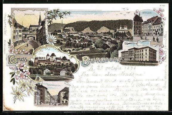 Cartoline postali: Litho Burgdorf, Schloss, Schmiedengasse, – Usato da Berlin venduto da bartko-reher