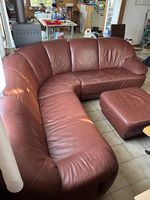 Ecksofa mit Hocker Bordeaux-Rot